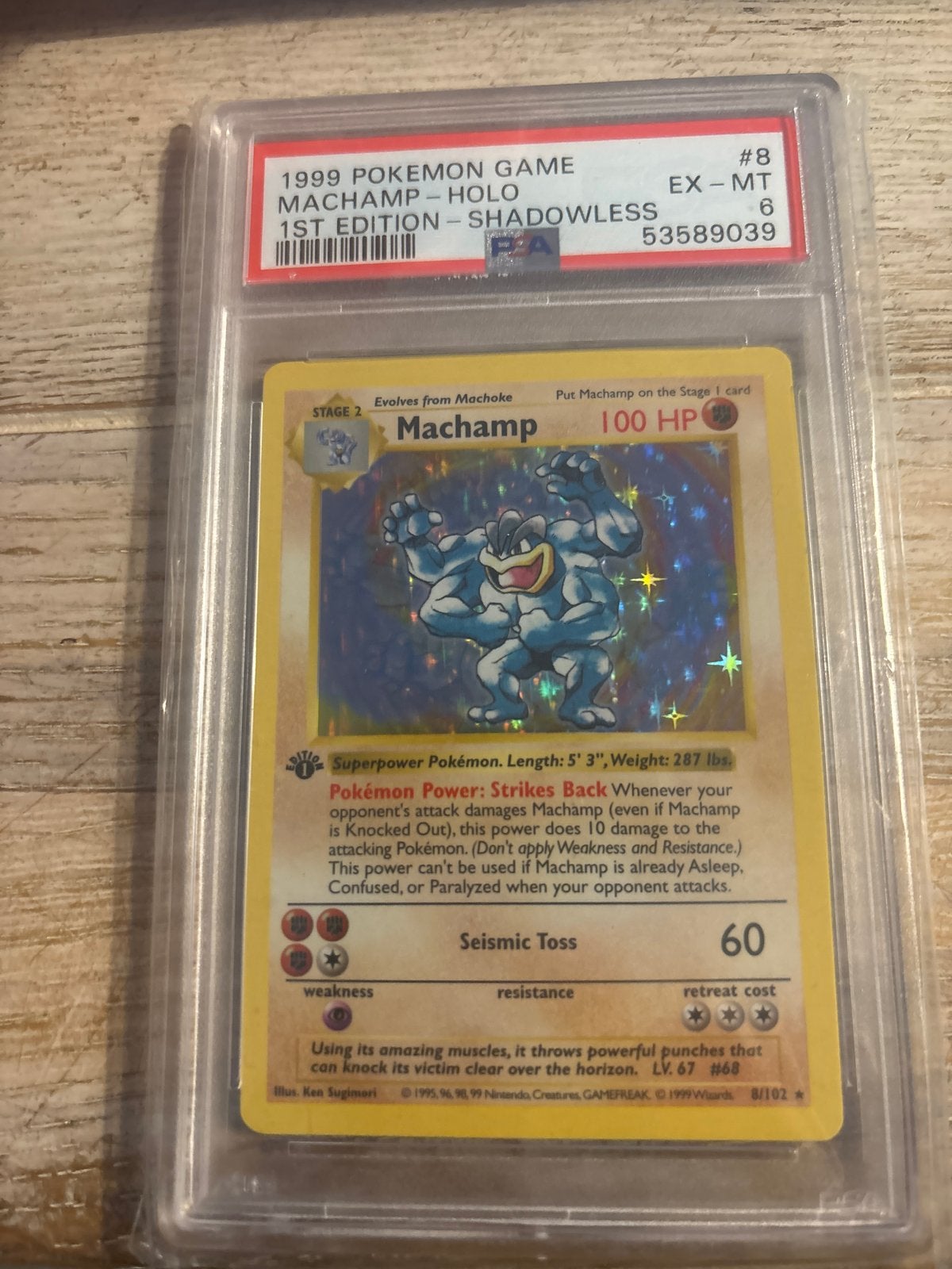 Pokémon Machamp Holo 1st Edition Shadowless PSA 6, Hobby en Vrije tijd, Ophalen of Verzenden, Gebruikt, Losse kaart, Foil