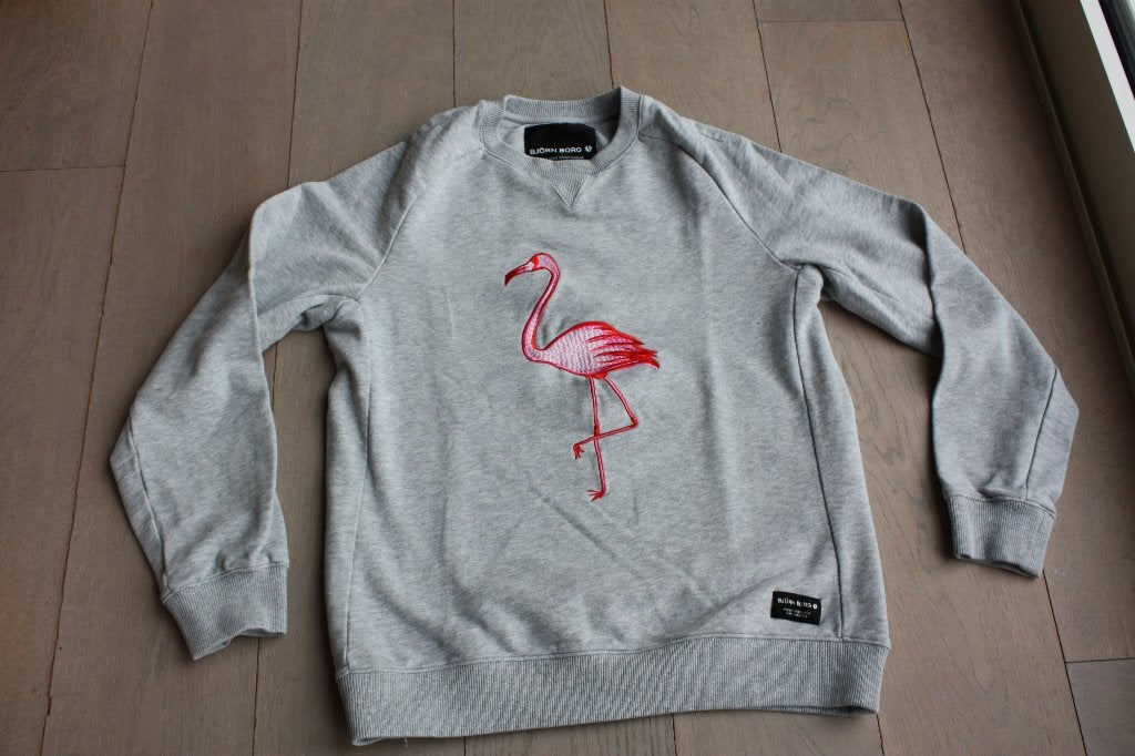lichtgrijze trui / sweater met flamingo, Bjorn Borg, maat S, Ophalen of Verzenden, Zo goed als nieuw, Bjorn Borg, Maat 36 (S)