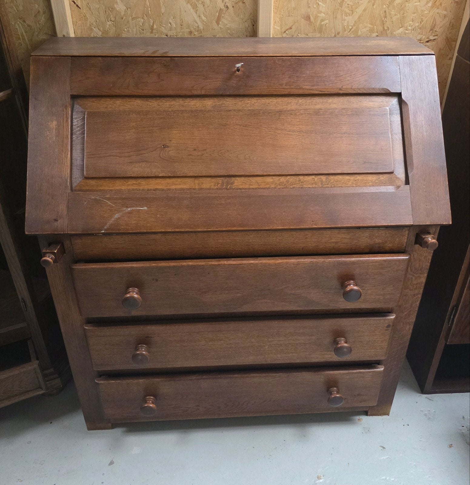 Antiek eikenhouten secretaire met lades, Antiek en Kunst, Antiek | Meubels | Bedden, Ophalen of Verzenden