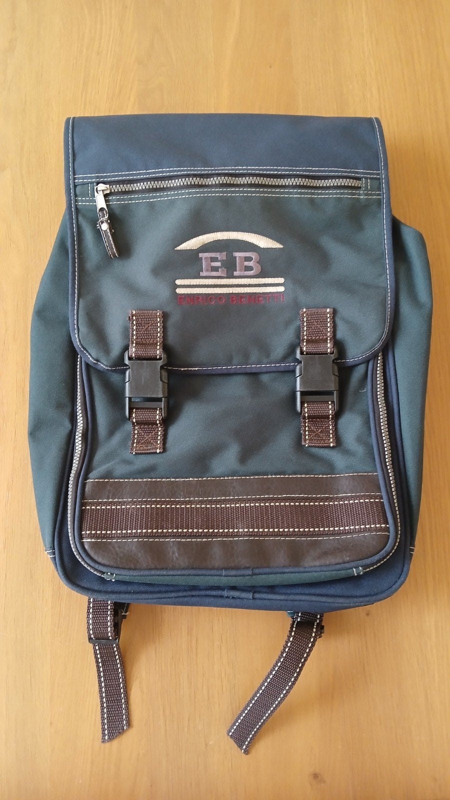 Ruime stevige canvas rugtas Enrico Benetti groen/blauw/bruin, Ophalen of Verzenden, Gebruikt, Overige merken