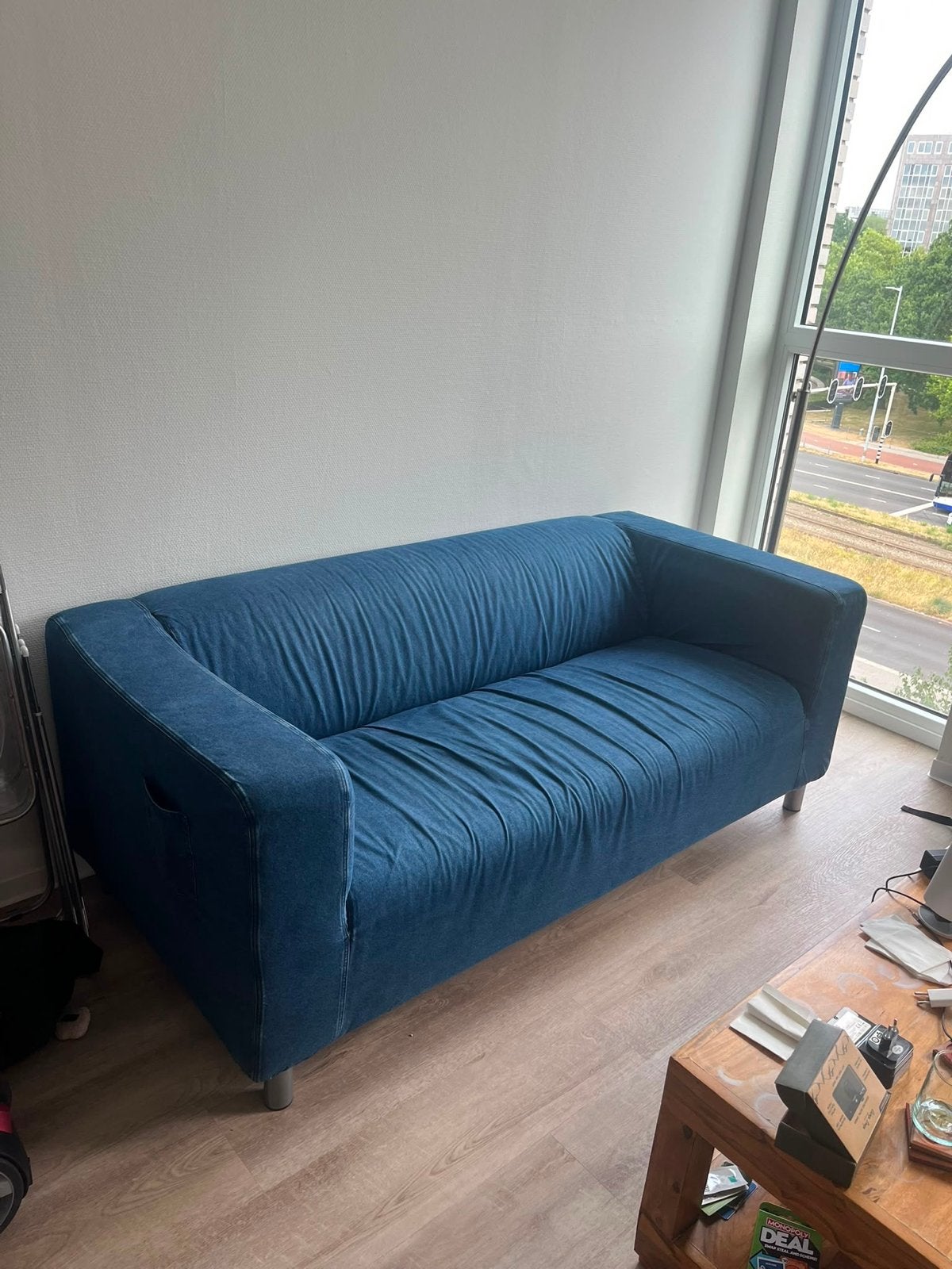 Ikea Klippan Bank met Denim Hoes en Extra Grijze Hoes, Ophalen, Gebruikt, 150 tot 200 cm, Tweepersoons