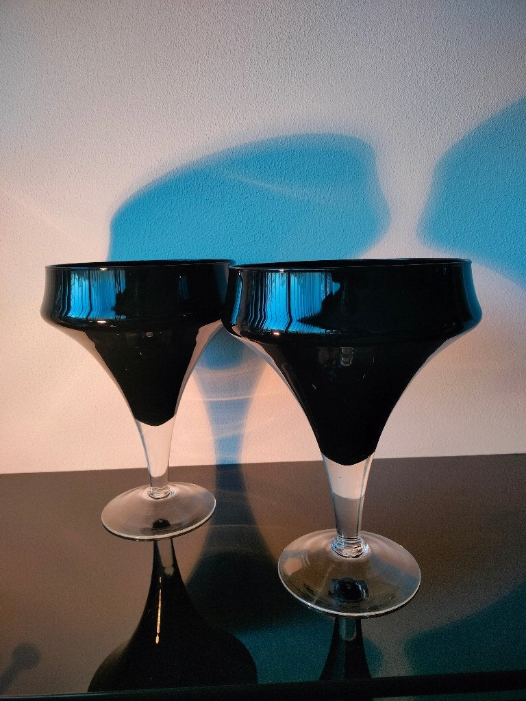 Set Vazen Zwart Transparant Martiniglas Groot 1990, Antiek en Kunst, Ophalen of Verzenden