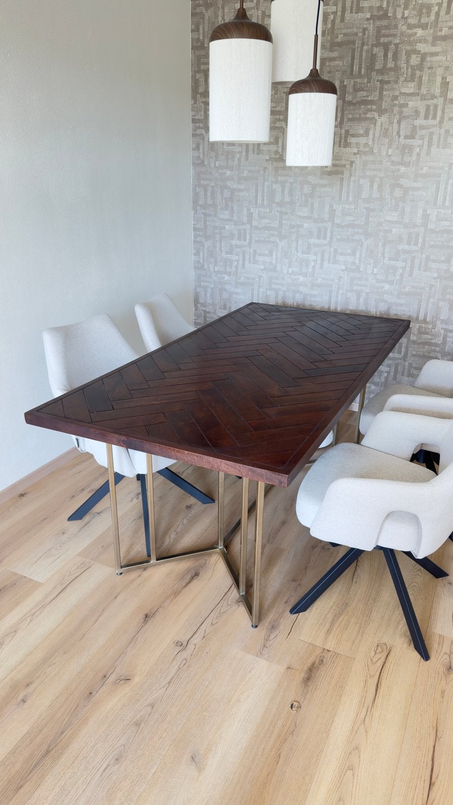 Westwing Eettafel Luca Mangohout Visgraat 180x90 cm, Ophalen, 50 tot 100 cm, Zo goed als nieuw, Vijf personen of meer
