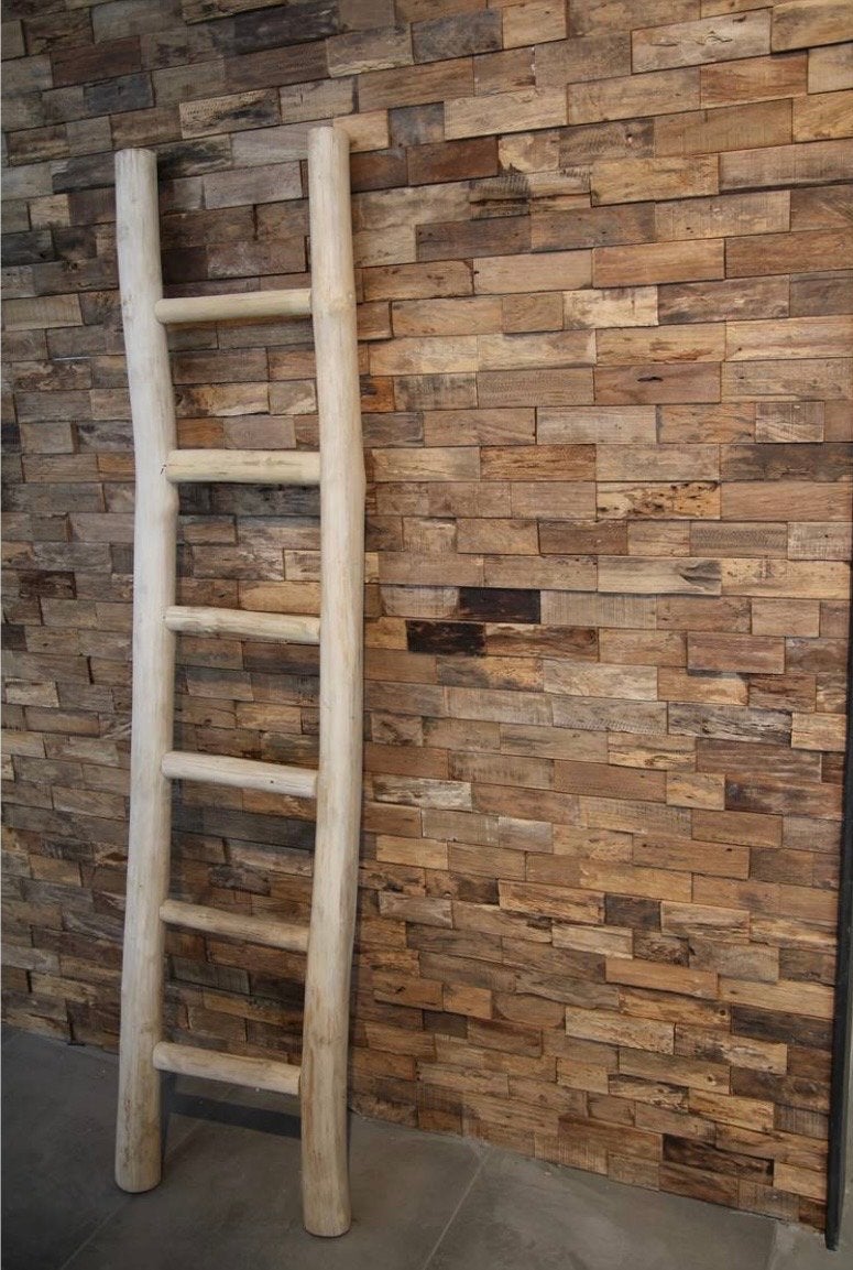 Teak & Living Decoratieve houten ladder, rustiek en stijlvol, Ophalen, Hout, Beige, Landelijk