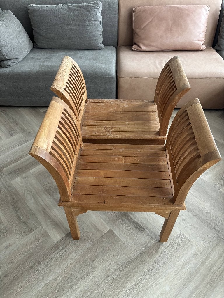 Houten bankje / stoel van teakhout, Huis en Inrichting, Krukjes, Ophalen, Gebruikt, Hout