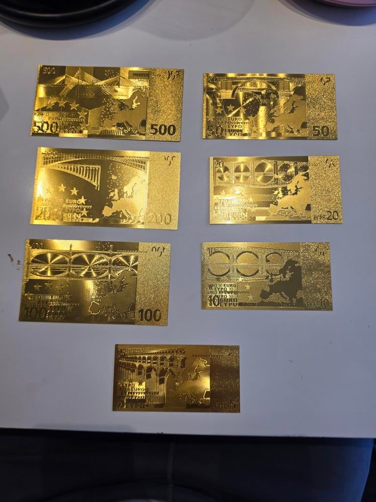 Set van 7 24kt vergulde euro bankbiljetten, Ophalen of Verzenden, Overige landen, 500 euro