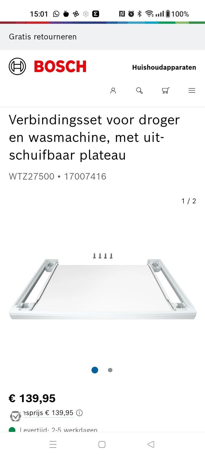 Bosch WTZ27500 Verbindingsset / Stacking Kit, Ophalen, Nieuw