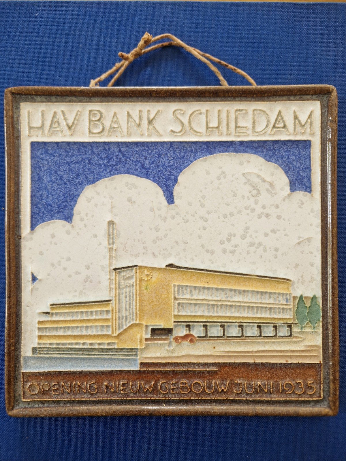 Tegel HAV BANK SCHIEDAM -W.M.Dudok- Porceleyne Fles 1935, Ophalen of Verzenden