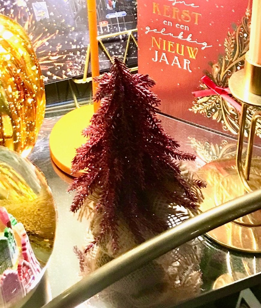 Kerstboompje fuchsia roze glitters met jute zakje, Ophalen of Verzenden, Zo goed als nieuw