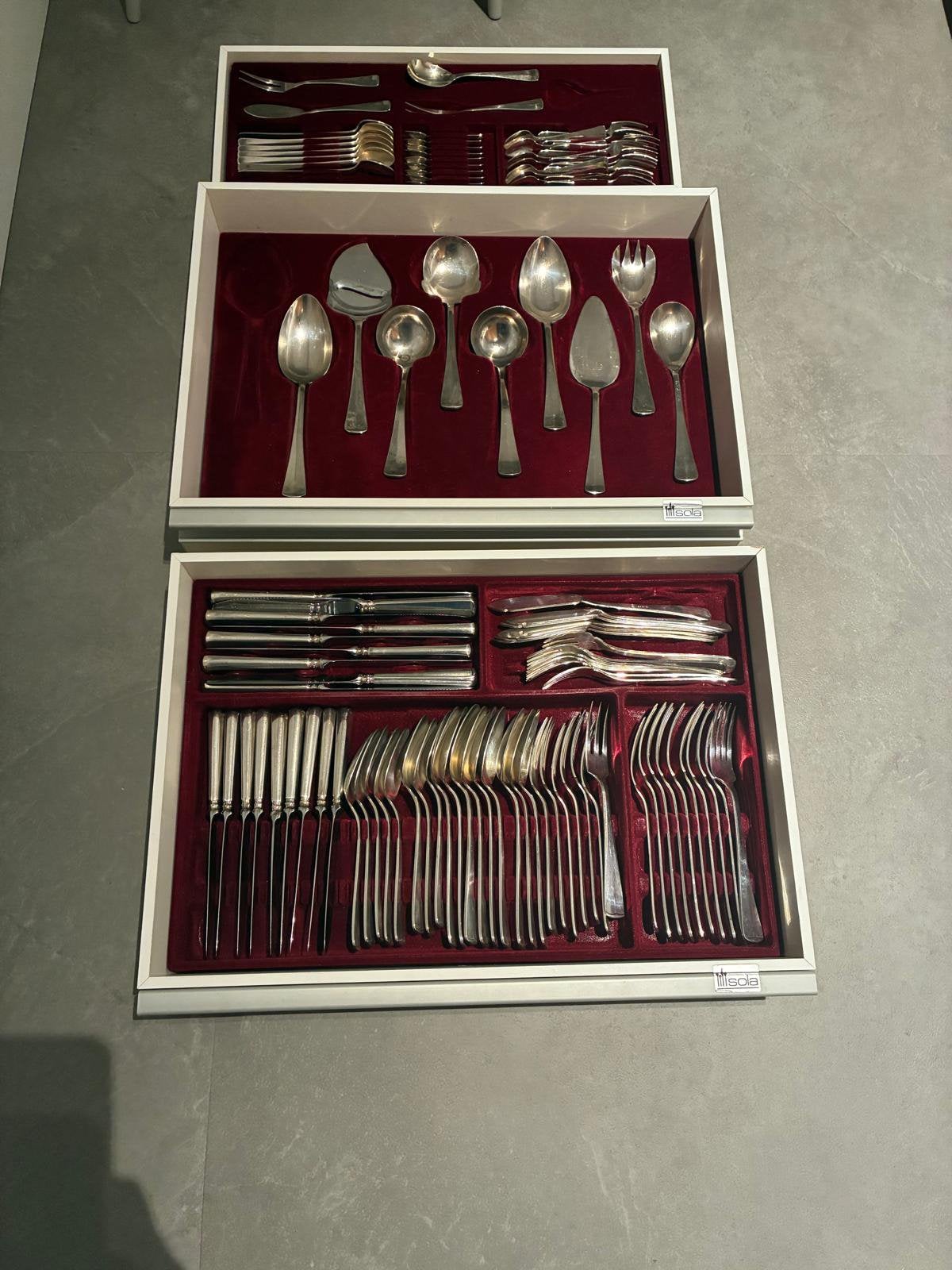 Sola 9 delig haags lofje verzilverd bestek, Antiek en Kunst, Ophalen