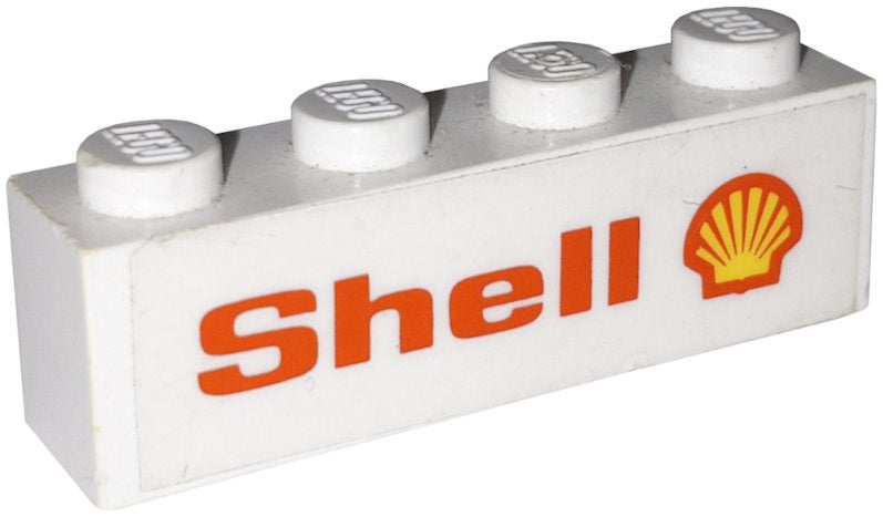 Lego Brick 1 x 4 with 'Shell' Text and Logo Pattern Model, Gebruikt, Overige thema's, Lego, Ophalen of Verzenden