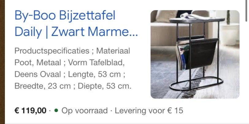 By-Boo Bijzettafel Daily Zwart Marmer/Leer Nieuw in doos, Ophalen of Verzenden, Nieuw