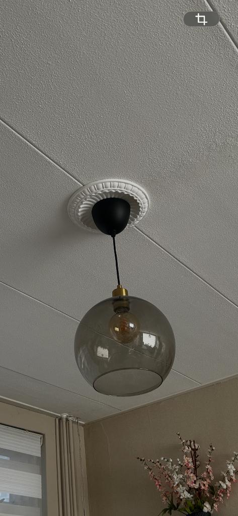 2 Glazen IKEA bollampen rookkleur incl ledlampen, Huis en Inrichting, Lampen | Hanglampen, Ophalen of Verzenden, Zo goed als nieuw