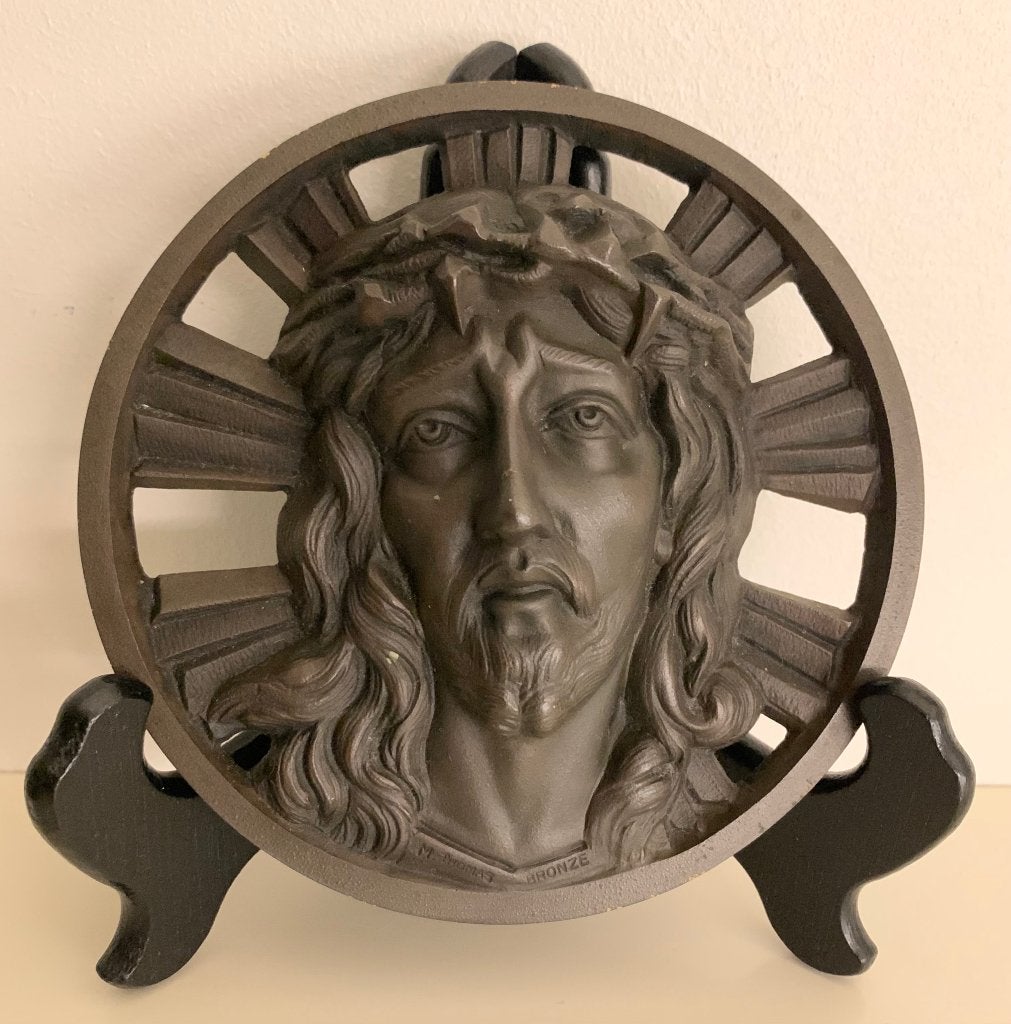 Antiek Frans Bronzen Plaquette Jezus Christus Heiligenbeeld, Antiek en Kunst, Antiek | Religie, Ophalen