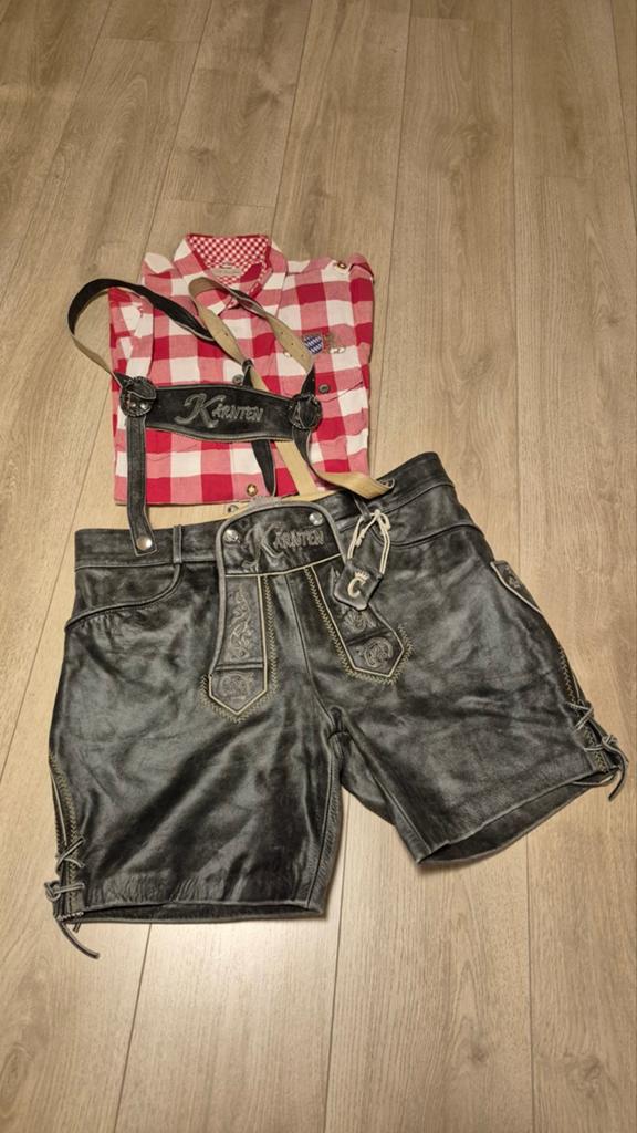 Lederhose met geruit overhemd - Oktoberfest kleding, Ophalen of Verzenden, Zo goed als nieuw, Maat 56/58 (XL)