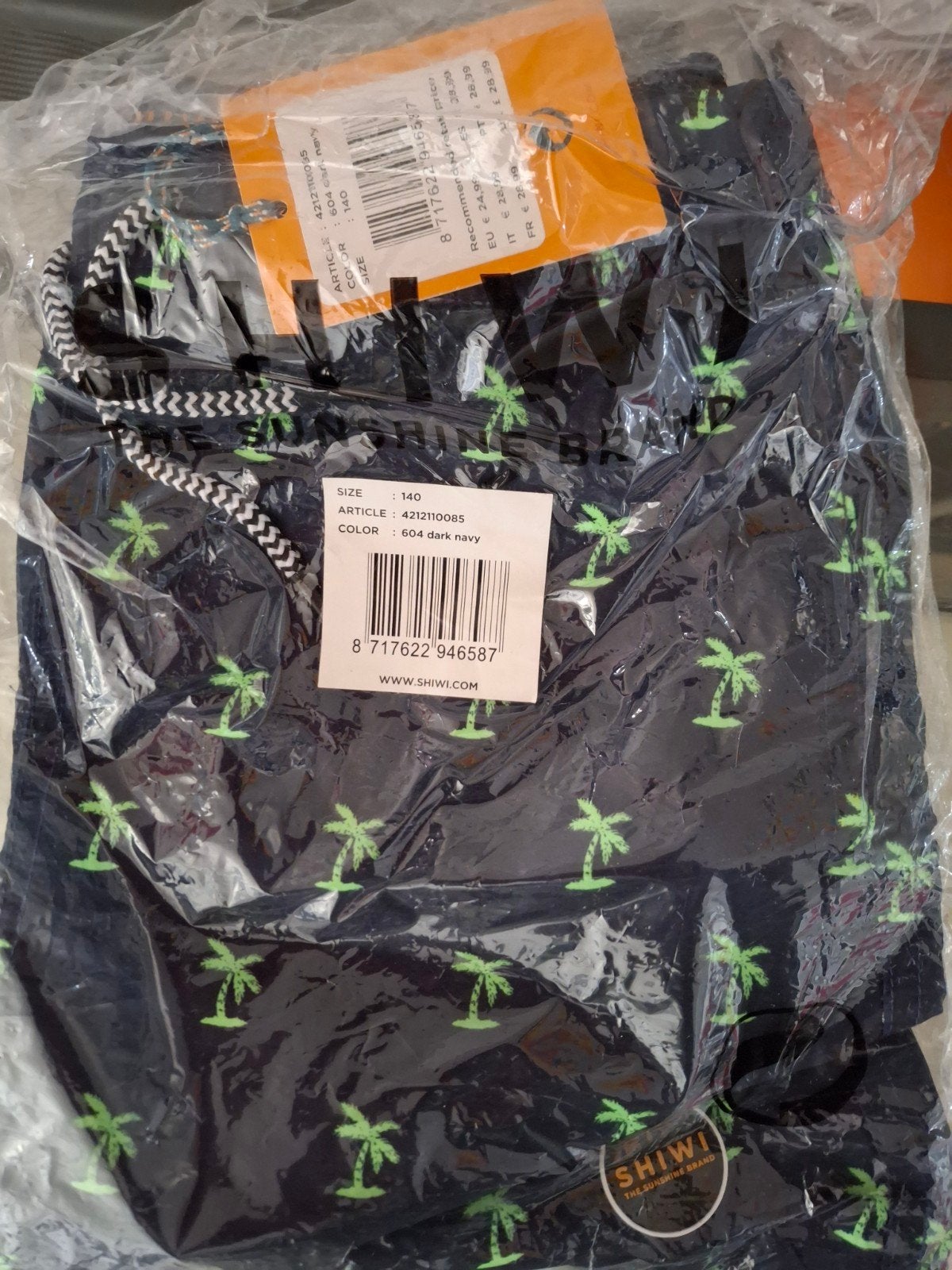 Nieuwe Shiwi zwembroek maat 140 - Donkerblauw met palmbomen, Nieuw, Ophalen of Verzenden, Maat 140, Zwembroek