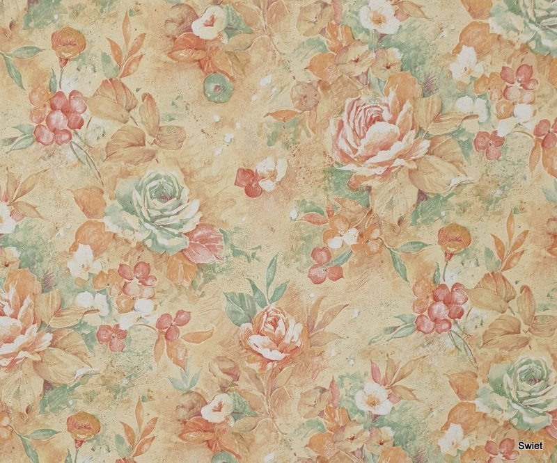   12864 Brocante bloemenbehang in oud roze en groen swiet, Ophalen of Verzenden, Roze