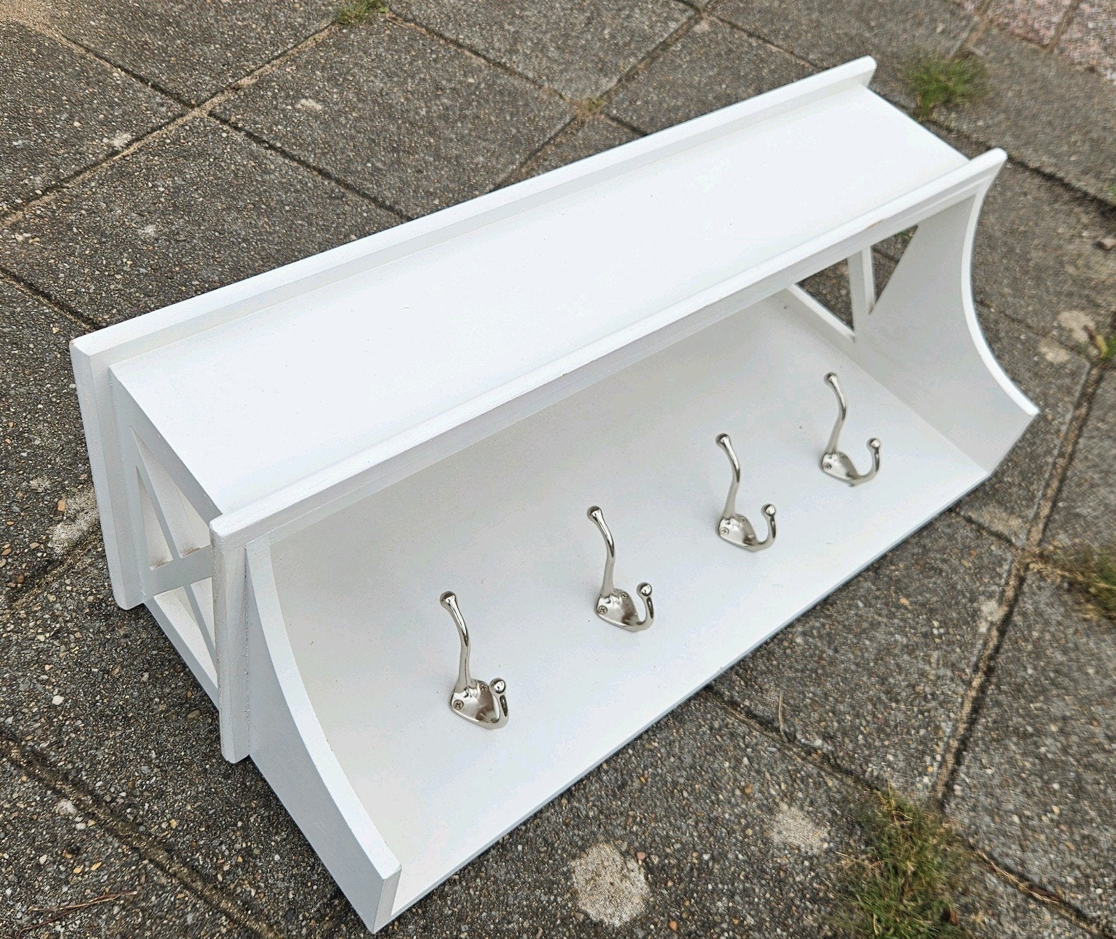 Witte wandkapstok met 4 haken, Gebruikt, Minder dan 100 cm, Hout, Ophalen