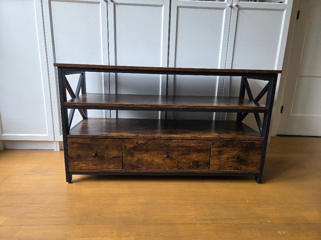Tv meubel met zwart stalen frame, 110cm breed, 100 tot 150 cm, Zo goed als nieuw, Minder dan 100 cm, Industrieel