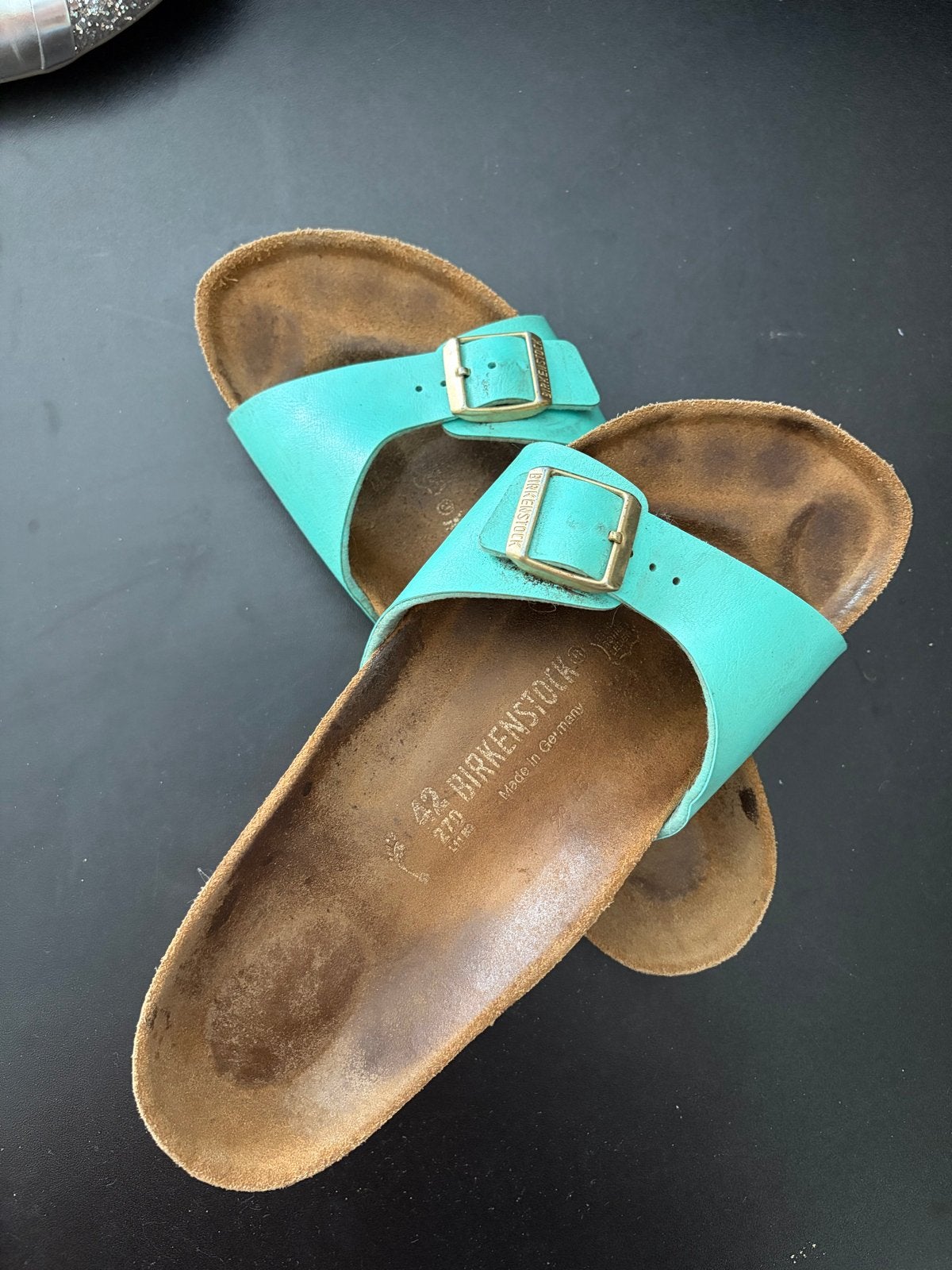Birkenstock slippers turquoise - Maat 42, Ophalen of Verzenden, Gedragen, Overige kleuren, Slippers