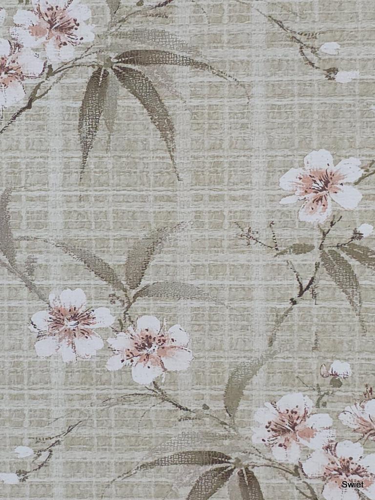 7191 vintage jutelook bloemenbehang zacht roze naturel swiet, Ophalen of Verzenden, Minder dan 10 m², Roze