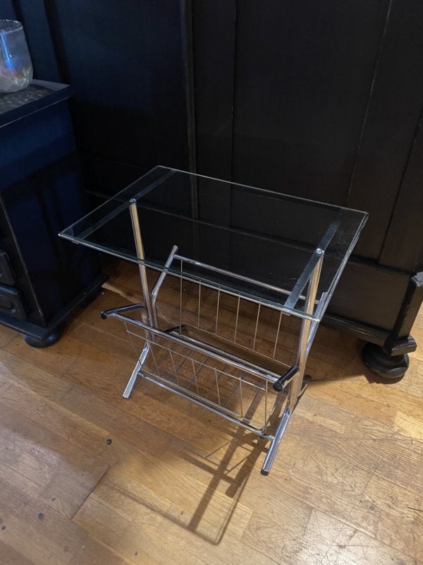 Vintage lectuurbak, seventies bijzettafel, chroom glas VdlM, Huis en Inrichting, Ophalen, Meerdere vakken, Gebruikt, Lectuurbak