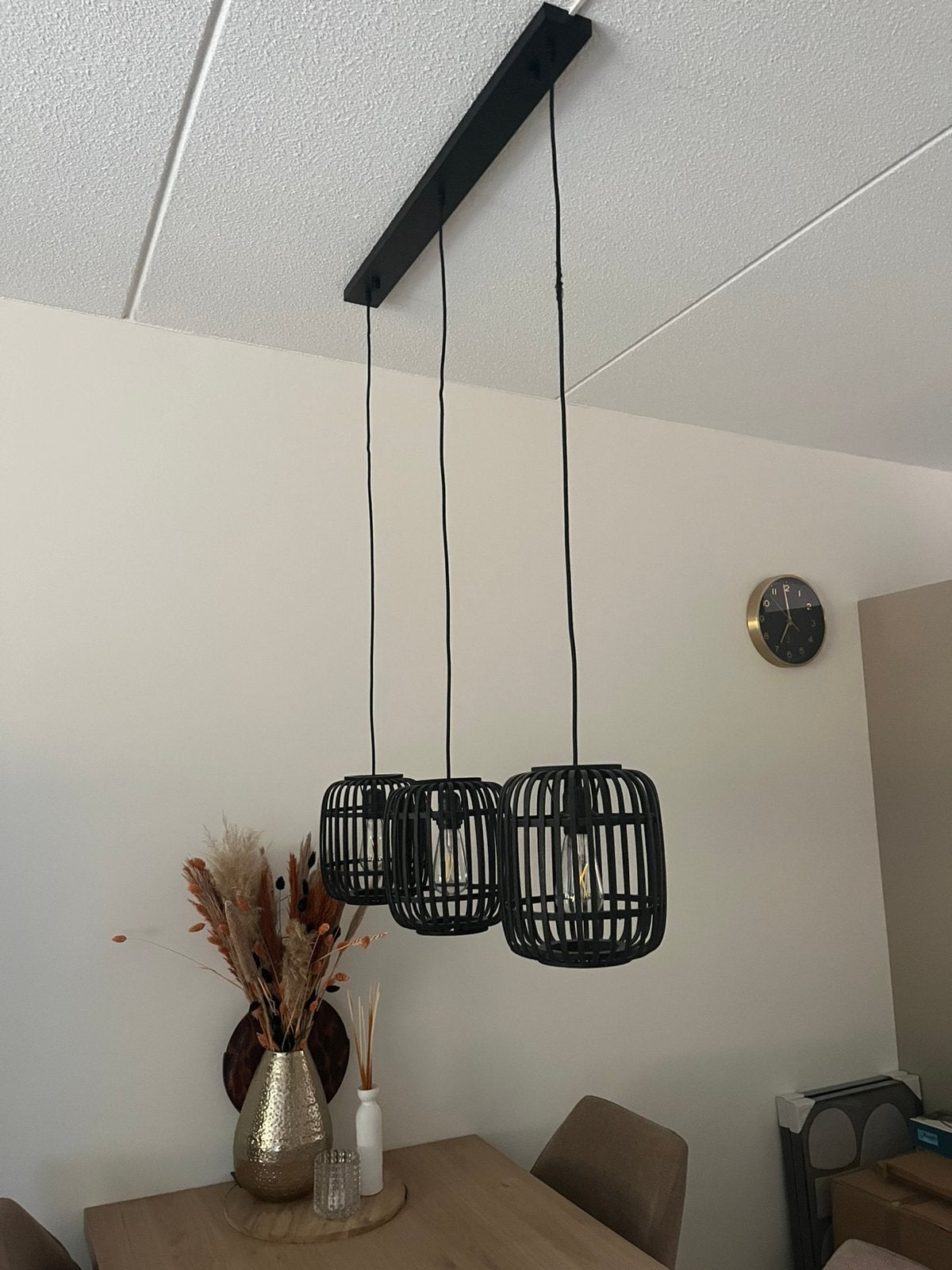 Hanglamp zwart, Ophalen of Verzenden, Zo goed als nieuw, Hout, 50 tot 75 cm