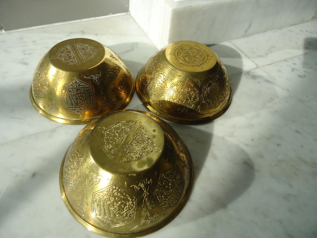3x Arabic Persian engraved cupper bowl Orient koperen kommen, Ophalen of Verzenden