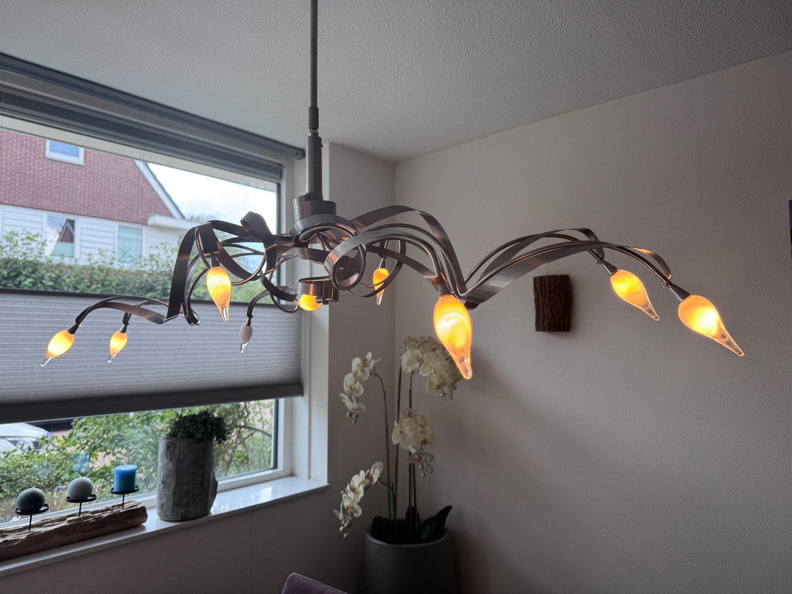 Moderne design hanglamp met 9 lichtpunten, Ophalen, Gebruikt, Metaal, G4