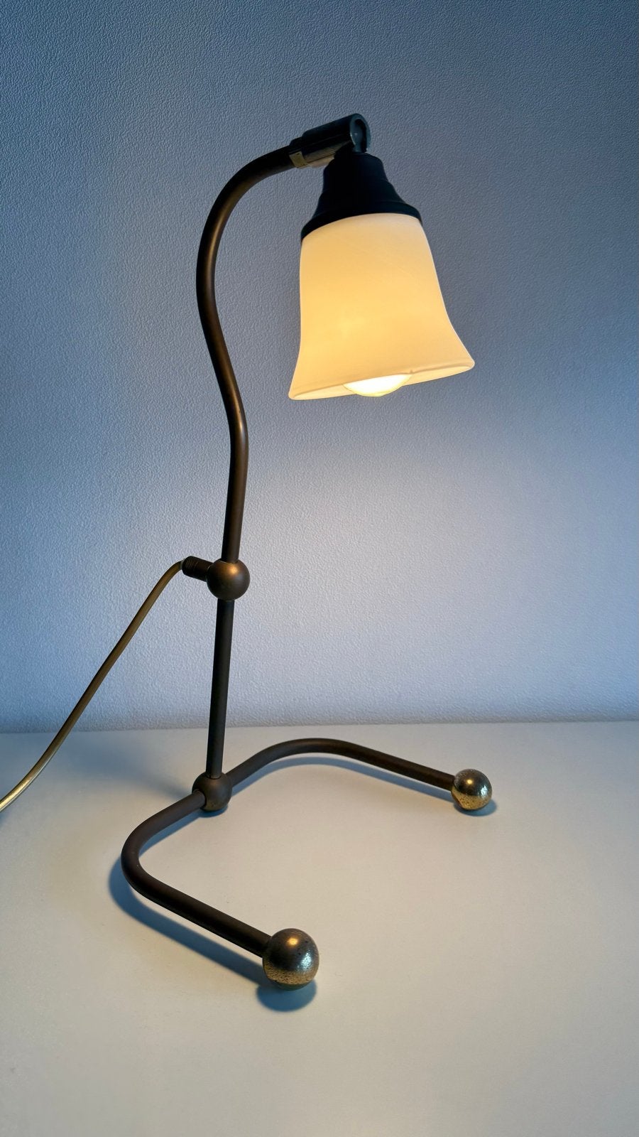 Design bureaulamp/tafellamp met glazen kap metaal (gebruikt), Ophalen
