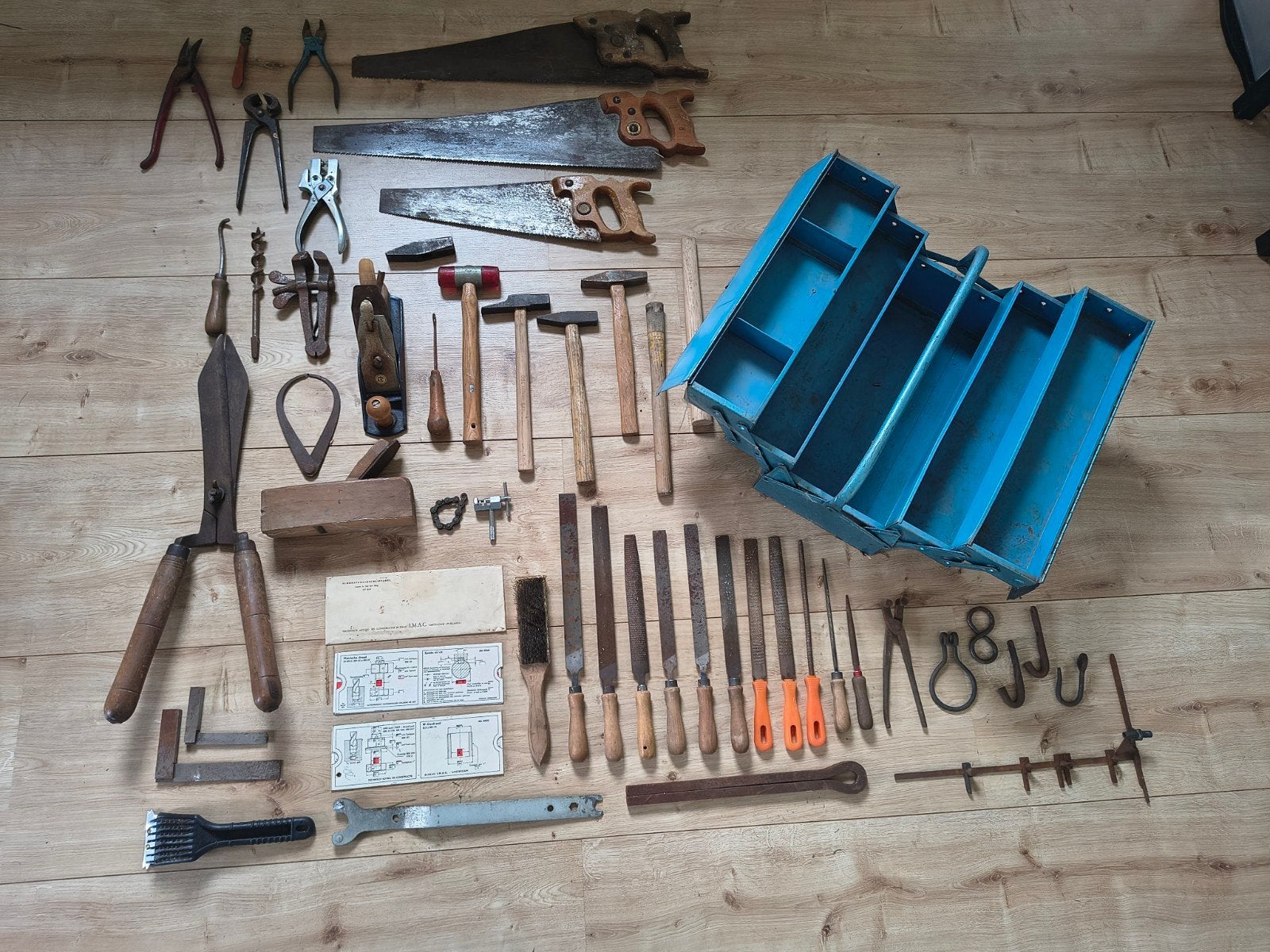 Enorme set antiek vintage gereedschap, zagen schaven tangen., Gebruikt, Onb, Ophalen of Verzenden, Onb