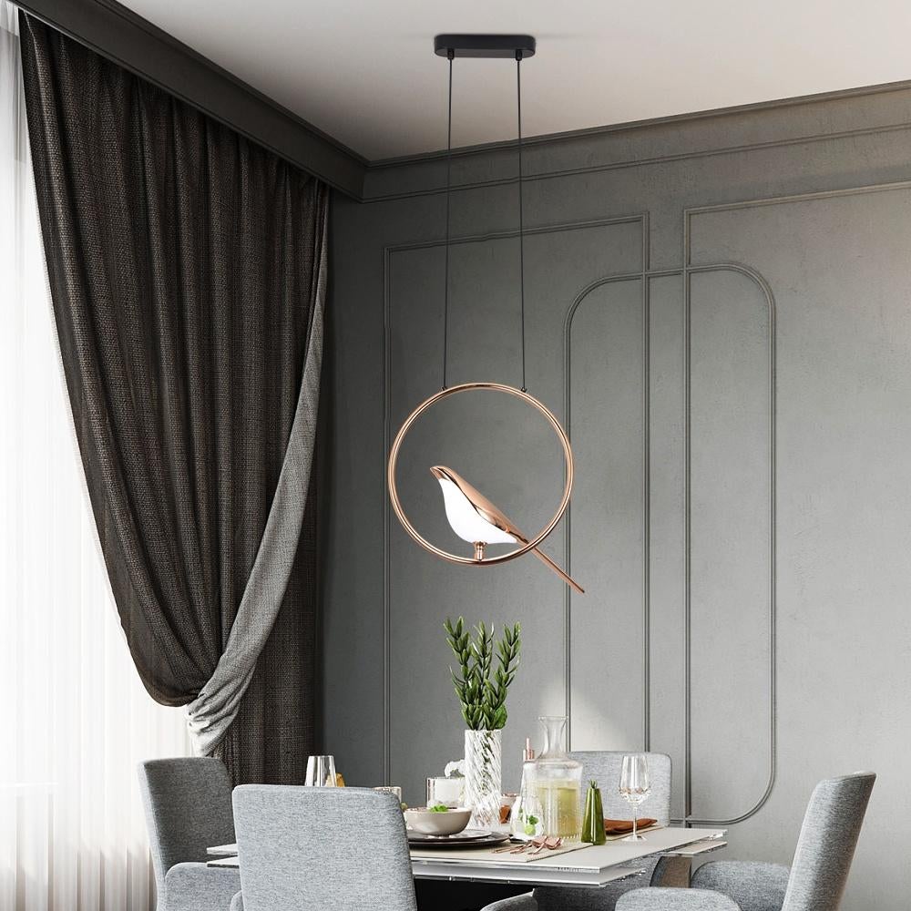 LED Vogel Hanglamp 33 cm Zwart/Goud Ø30 Eettafel Lamp, Moon Light Distributions, Overige materialen, Nieuw, Info@moonlightdistributions.com