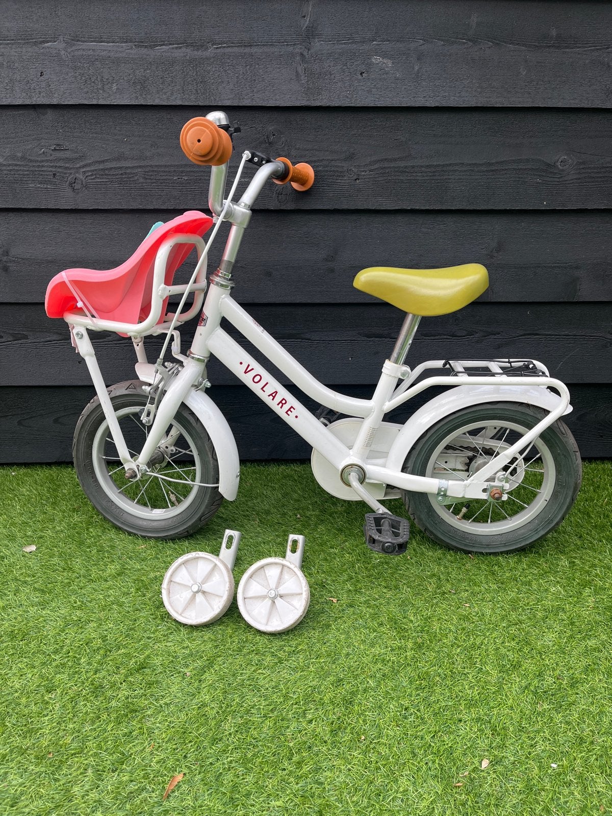 Volare kinderfiets 12 inch met zijwieltjes en zitje, Ophalen, Terugtraprem, Zijwieltjes, Minder dan 16 inch