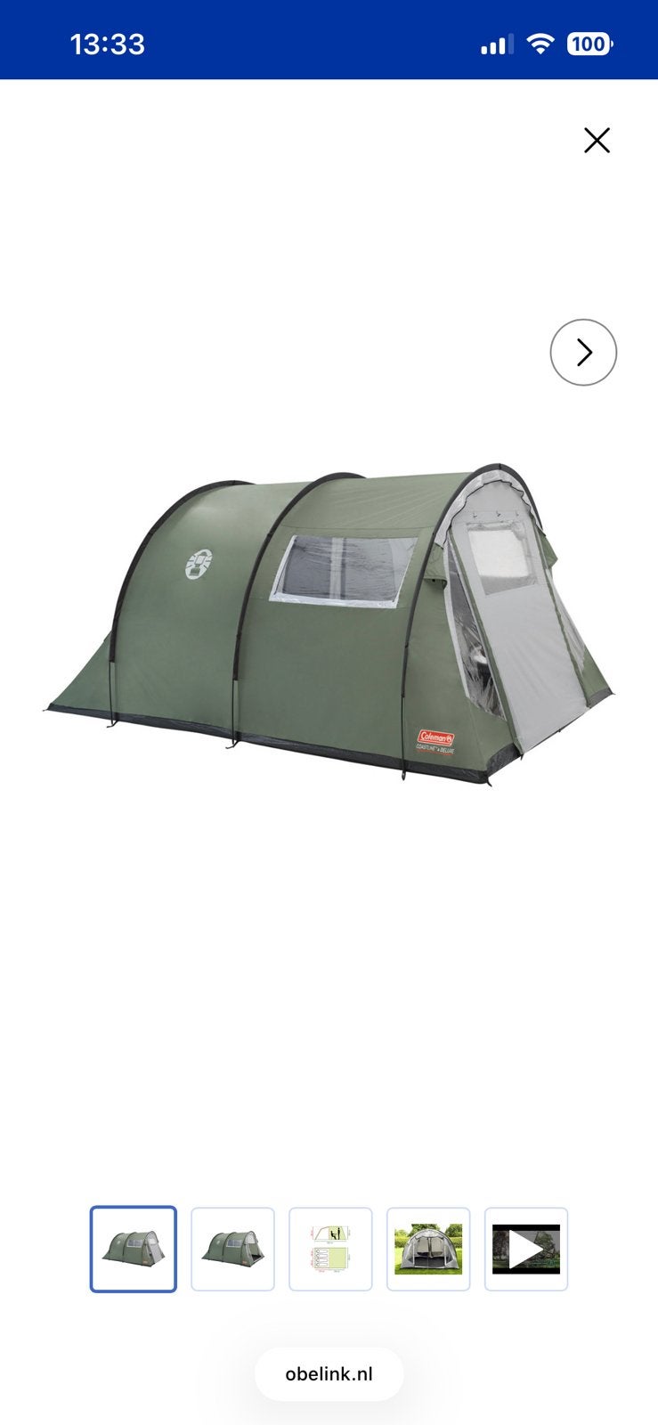 Coleman Coastline 4 Deluxe tunneltent, Ophalen, Zo goed als nieuw, Tot en met 4