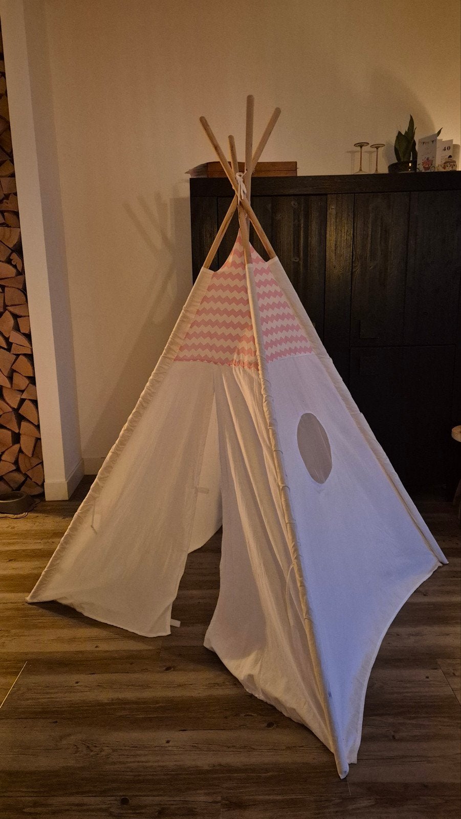 Leuke speel tipi tent voor kinderen - wit met roze accenten, Ophalen of Verzenden, Zo goed als nieuw