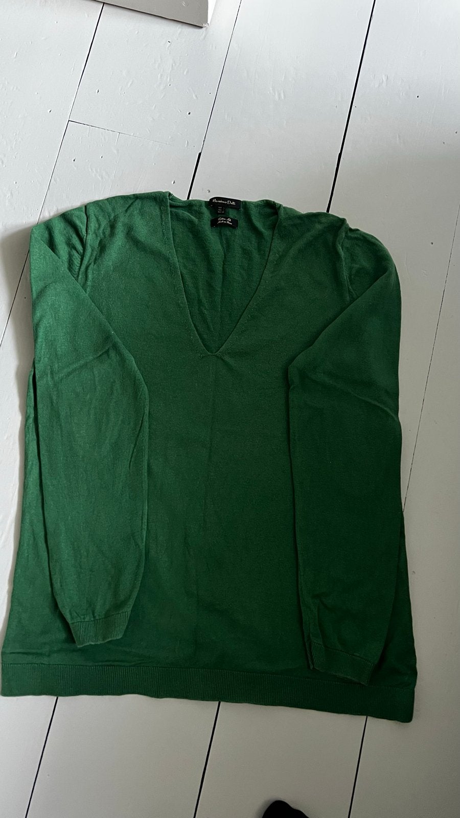 Massimo Dutti Groene Trui met V-hals en Elleboogstukken, Ophalen, Gedragen, Maat 42/44 (L), Groen