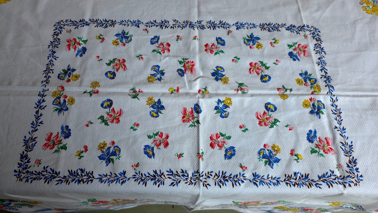 Vintage Katoenen Tafellaken met Bloemmotief - Jaren '70, Gebruikt, 125 cm, Vintage, Ophalen of Verzenden