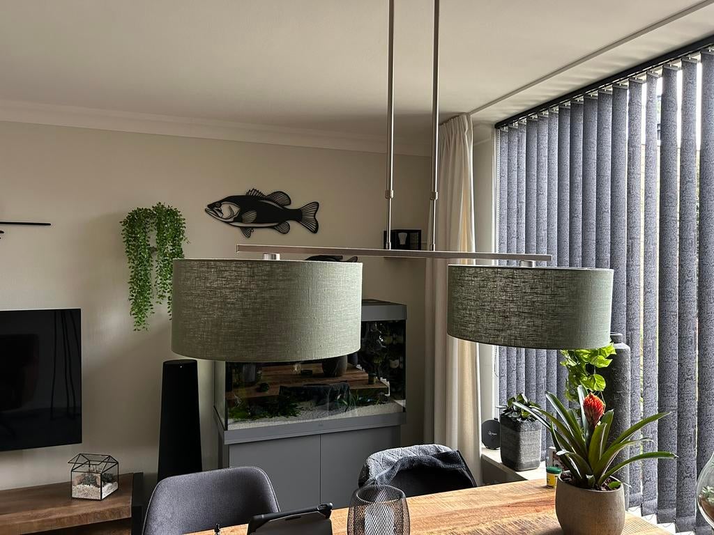 Eettafel lamp z.g.a.n  met linnen kappen zacht groen, Ophalen, Zo goed als nieuw, Minder dan 50 cm