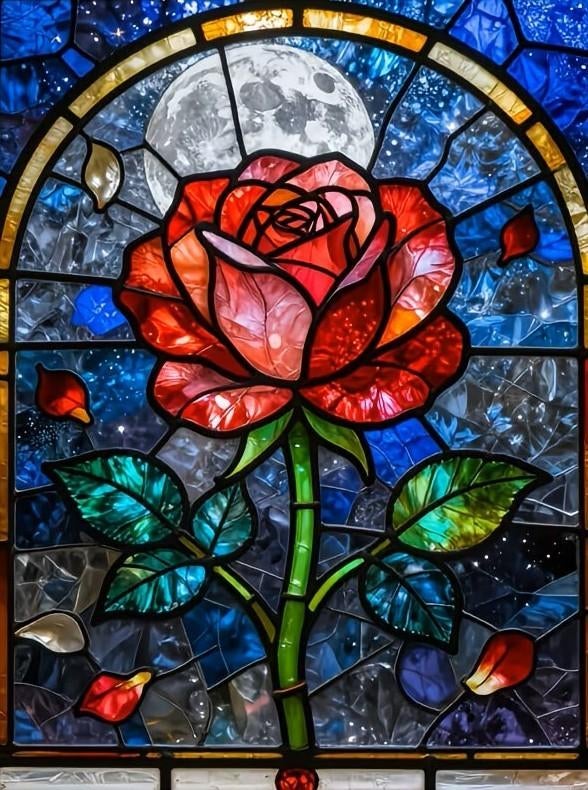 nr 68 Diamond Painting roos glas in lood 50x40cm (vierkant), Nieuw, Meerkleurig, Overige materialen, Overige merken