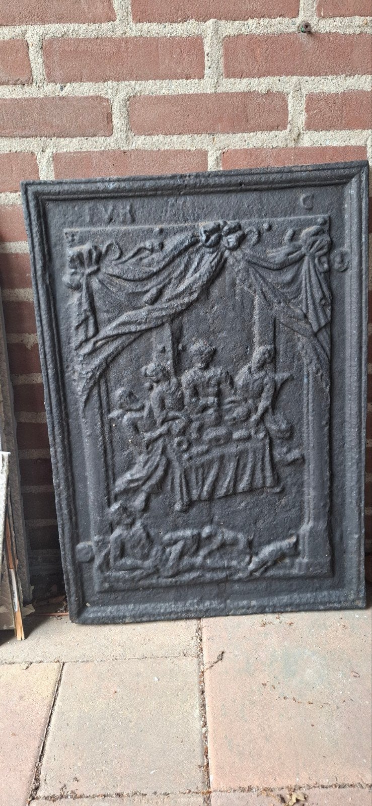 Antieke Gietijzeren Haardplaat 1722 - Bruiloft te Kana, Ophalen