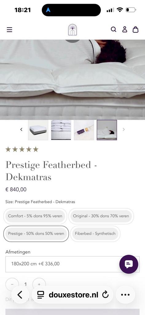Featherbed dekmatras, Wit, Overige typen, Ophalen of Verzenden, Nieuw