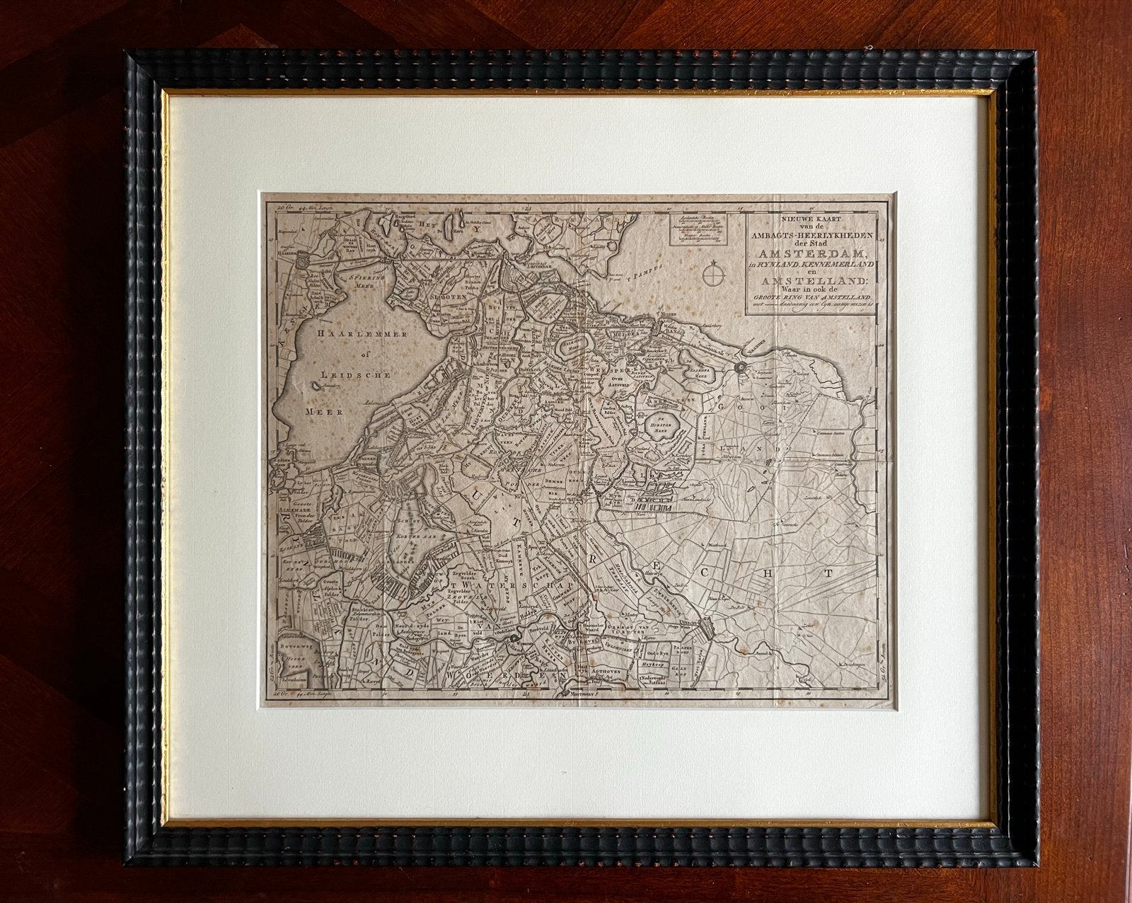 Oude Kaart Ambachts-Heerlykheden Amsterdam, ingelijst, Boeken, Atlassen en Landkaarten, Ophalen, Voor 1800, Nederland, Landkaart
