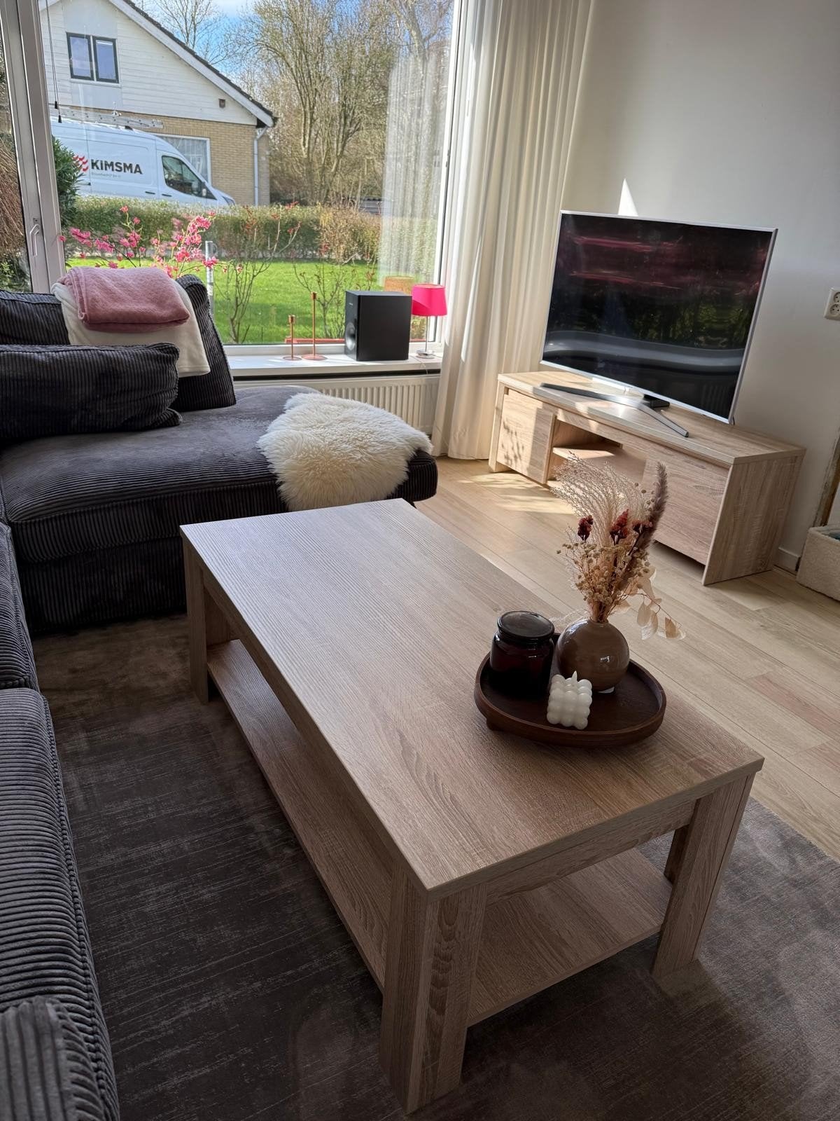 Salontafel en TV-meubel HASLUND in licht eiken kleur, Ophalen, Gebruikt, 100 tot 150 cm, 50 tot 100 cm