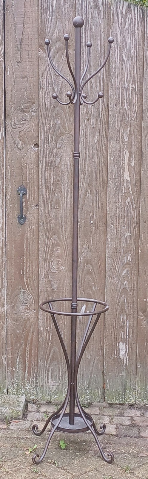vintage metalen staande kapstok met paraplubak - Metaal, Gebruikt, Ophalen of Verzenden, Metaal, Staande kapstok