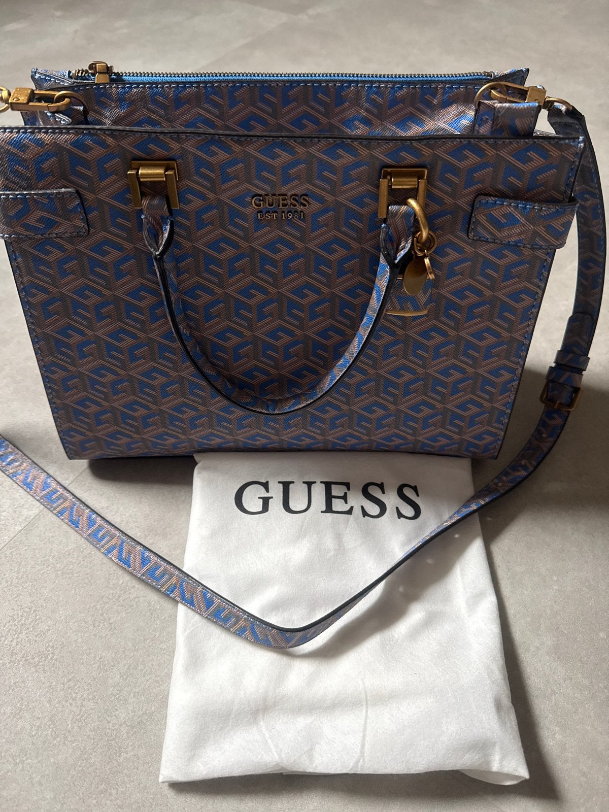 Guess Handtas - Blauw/Bruin met Patroon, Ophalen of Verzenden, Zo goed als nieuw, Blauw, Handtas