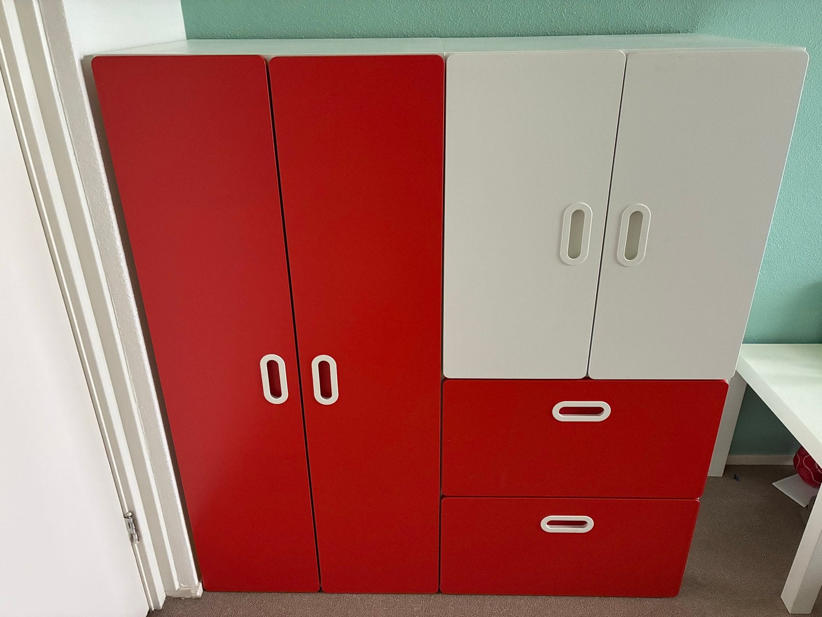 IKEA Kast, bestaande uit twee delen, rood/wit, Gebruikt, 100 tot 150 cm, 100 tot 150 cm, Ikea