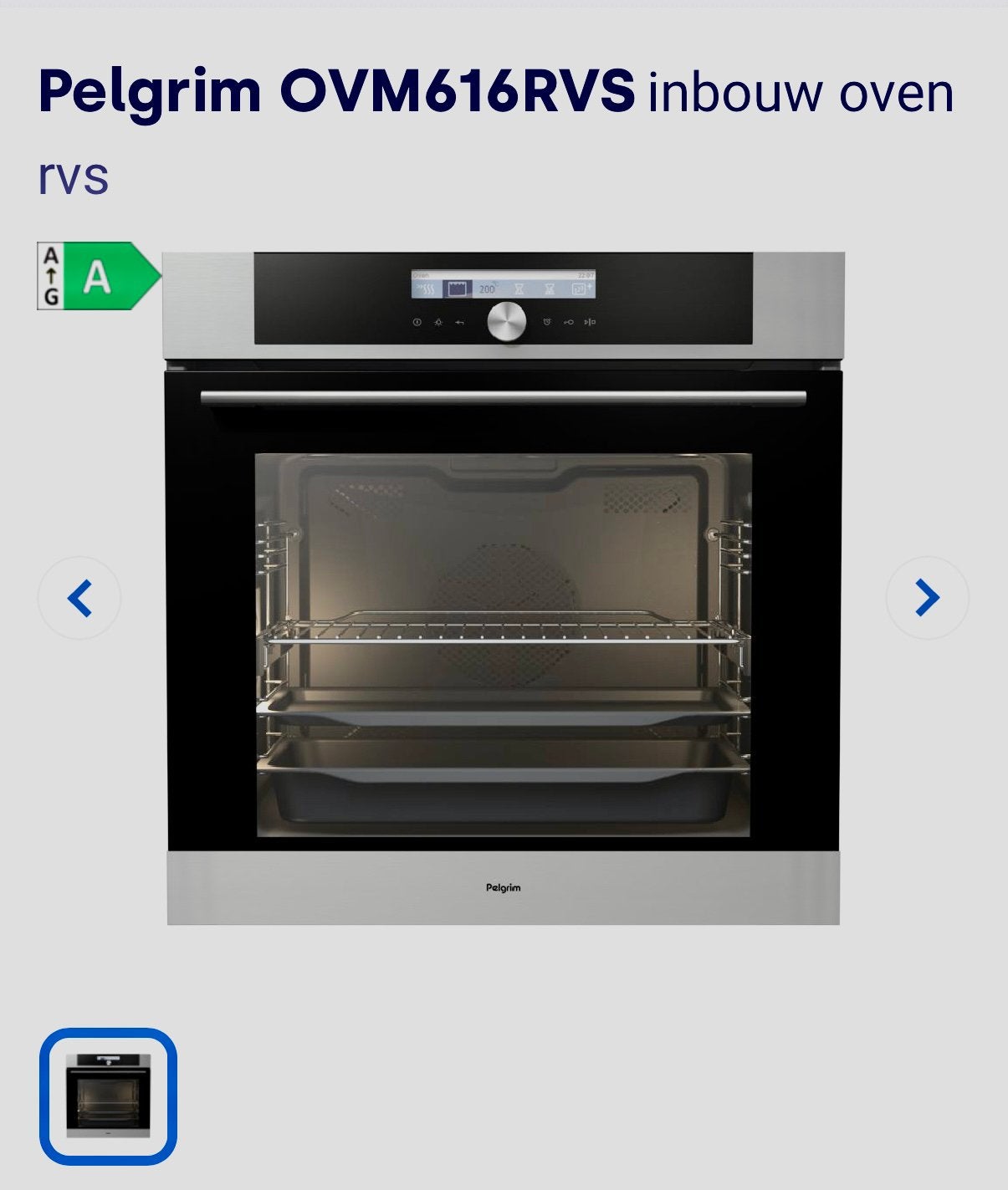Pelgrim inbouw multifunctionele oven OVM616RVS (goede staat), Witgoed en Apparatuur, Ovens, Hete lucht, Pelgrim, Ophalen of Verzenden