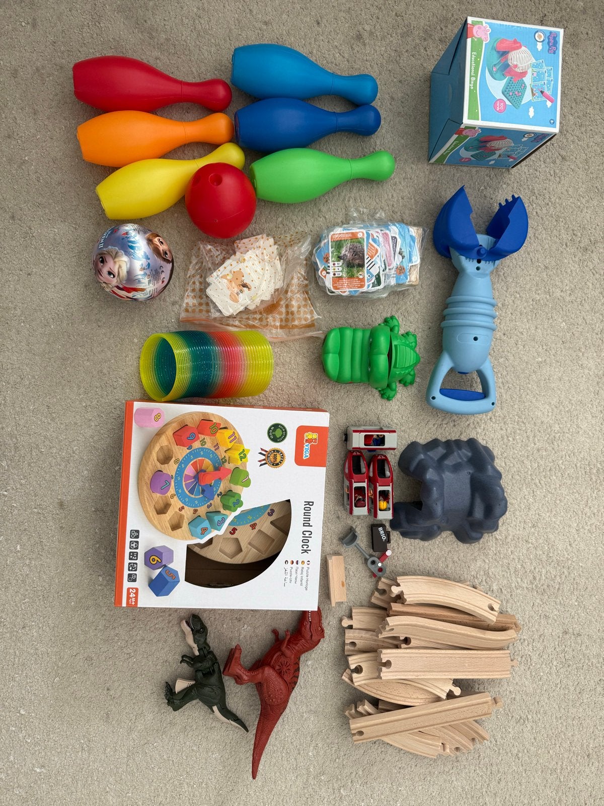 Grote speelgoedpakket: bowling, treinbaan, puzzelklok en mee, Ophalen, Gebruikt, Jongen of Meisje