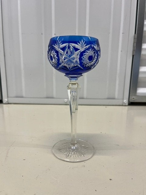Vintage Blauw Kristal Römer Glas –Geslepen Überfang Wijnglas, Ophalen