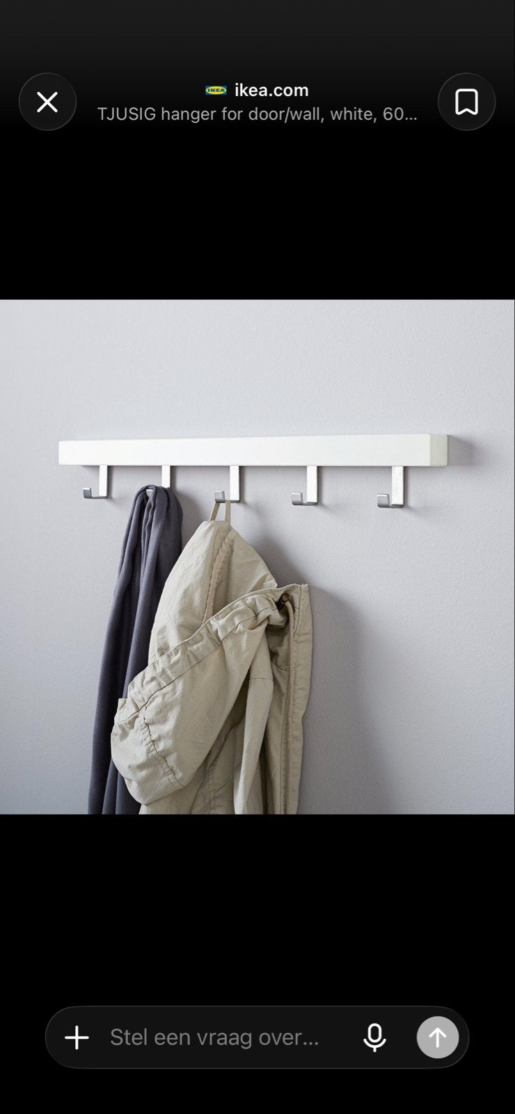 2 Nieuwe IKEA TJUSIG Kapstokken (Wit en Zwart), Wandkapstok, Nieuw, Ophalen of Verzenden, Minder dan 100 cm